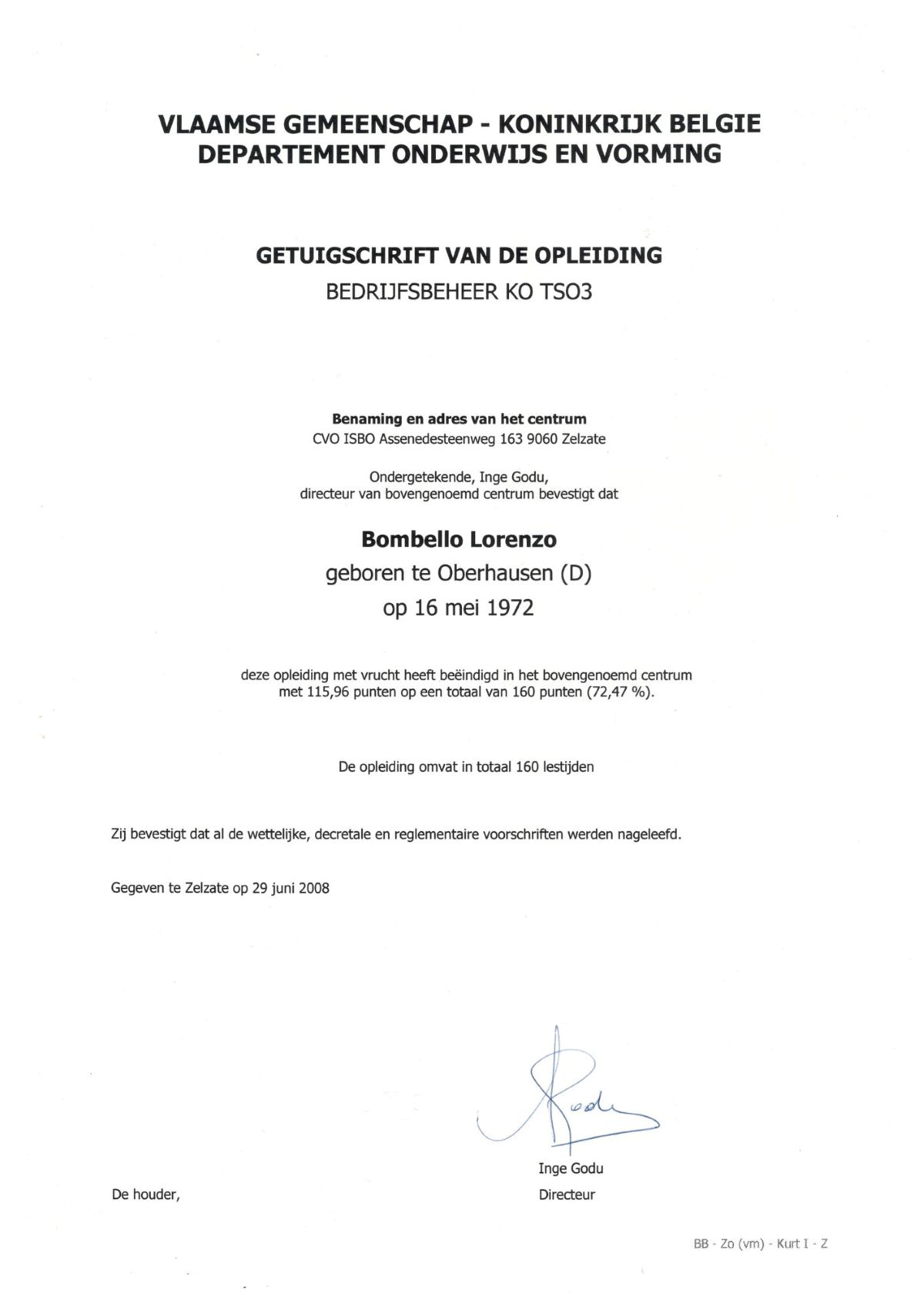 Getuigschrift Bedrijfsbeheer KO TSO3