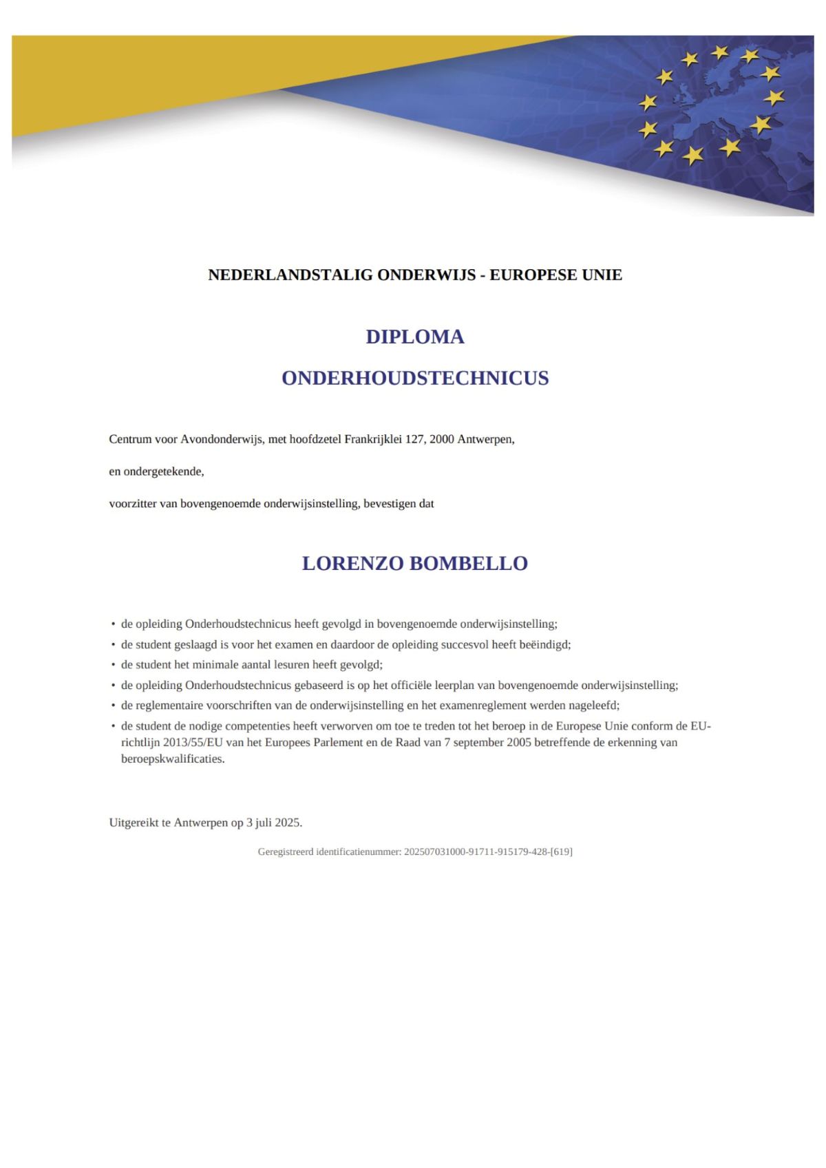Diploma Onderhoudstechnicus