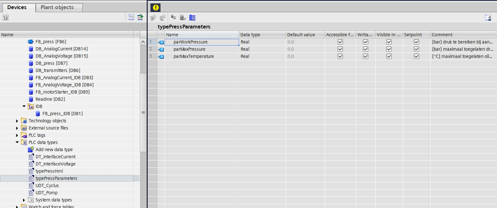 UDT parameters en PLC Data Types